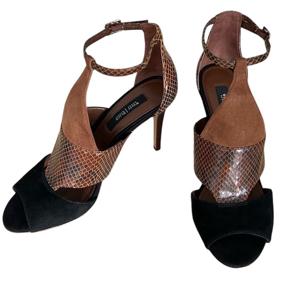 White House Black Market Shoes - White House Black Market Leather and Suede Snakeskin Black Brown Heels Size 8.5